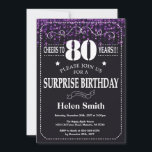 Purple Glitter Surprise 80th Birthday Invitation<br><div class="desc">Purple Glitter Surprise 80th Birthday Invitation. White Typography. Black and White Chalkboard Background. Adult Birthday. Male Men or Women Birthday. Kids Boy or Girl Lady Teen Teenage Bday Invite. 13th 15th 16th 18th 20th 21st 30th 40th 50th 60th 70th 80th 90th 100th. Any Age. For further customization, please click the...</div>