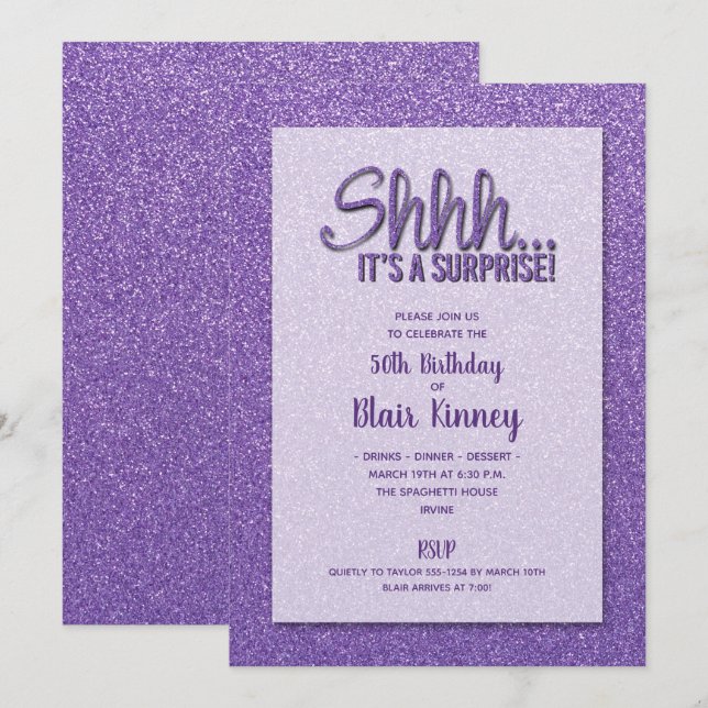 Purple Glitter SURPRISE Birthday Invitation (Front/Back)