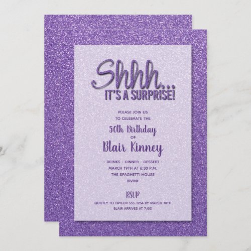 Purple Glitter SURPRISE Birthday Invitation
