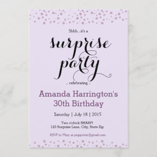 Purple Glitter Surprise Birthday Party Invitations