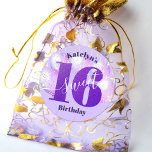 Purple Glitter Sweet 16 Birthday Balloons Script Classic Round Sticker<br><div class="desc">“Happy Sweet 16”. Celebrate her birthday with this stunning, simple, festive, modern, personalized round sticker. Bold, graphic, dark purple typography and white handwritten script overlay a purple glitter “16”, purple balloons and gold sparkly string lights on a soft light lavender purple background. Personalize the custom text with your daughter’s name....</div>