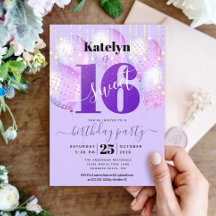 Purple Glitter Sweet 16 Birthday Girly Balloons