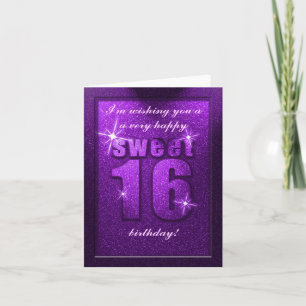 Purple Glitter Sweet 16 Birthday Party Card