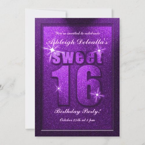 Purple Glitter Sweet 16 Birthday Party Invitation