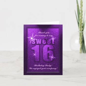 Purple Glitter Sweet 16 Birthday Thank You Card by youreinvited at Zazzle