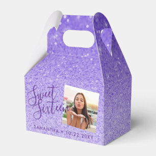 Purple Glitter Sweet 16 Chic Photo Favor Boxes