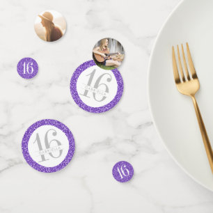 Purple Glitter Sweet 16 Custom Photo Big Table Confetti