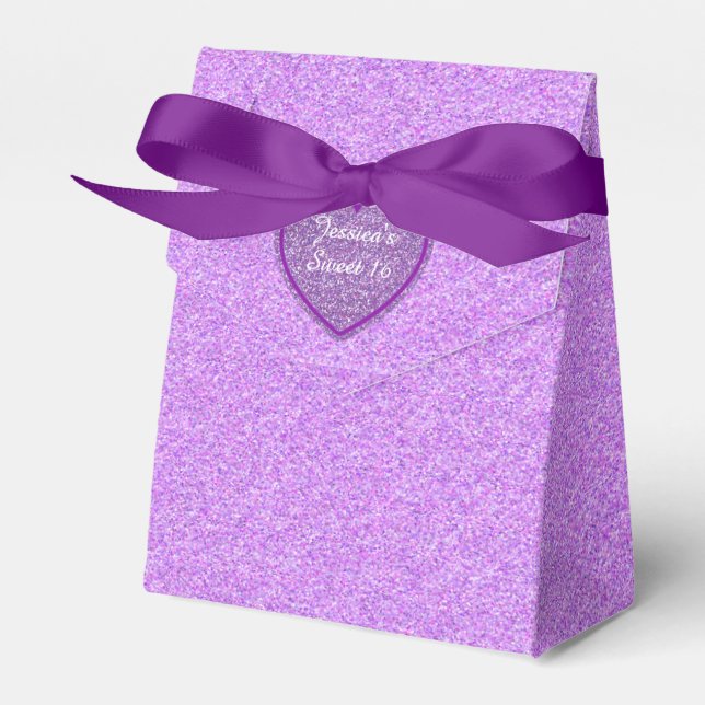 Purple Glitter Sweet 16 Favor Gift Box (Front Side)