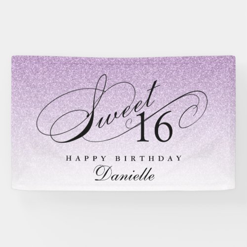 Purple Glitter Sweet 16 Personalized Birthday  Banner