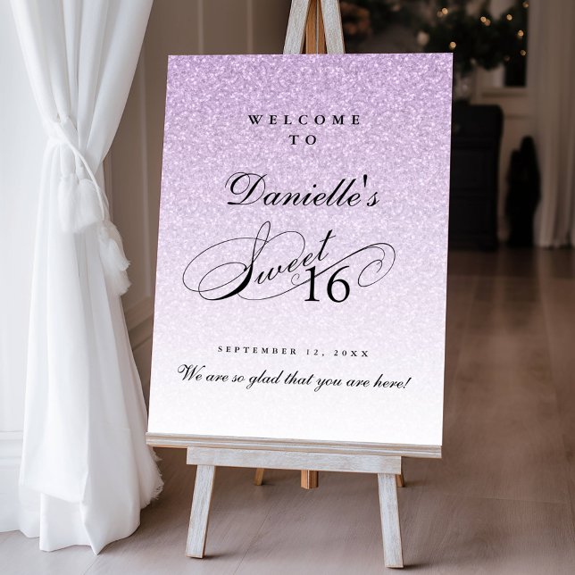 Purple Glitter Sweet 16 Personalized Welcome Foam Board (Creator Uploaded)