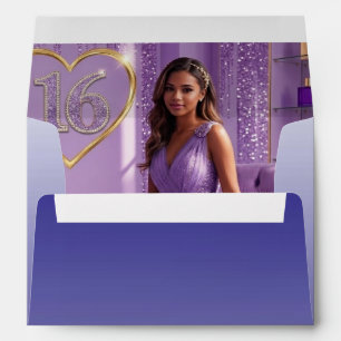 Purple Glitter Sweet 16 & Photo Liner Envelope
