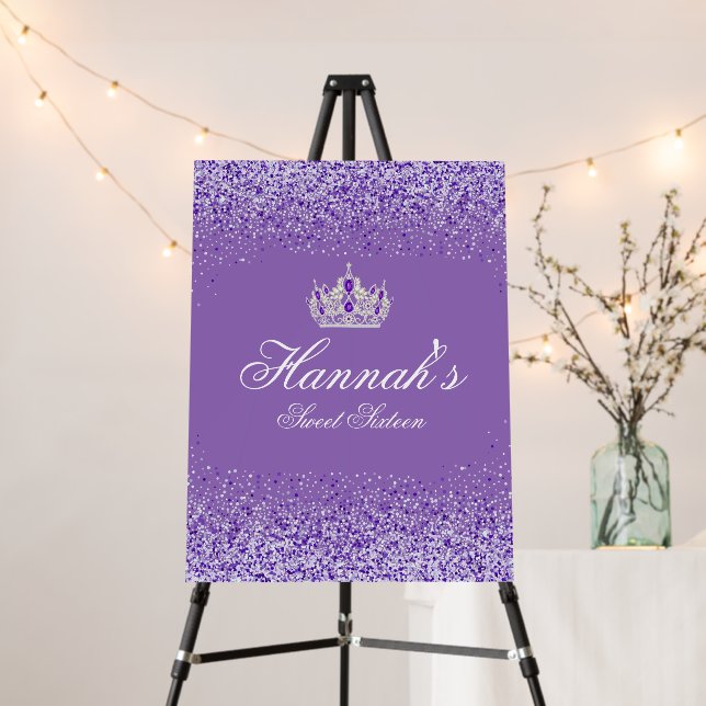Purple Glitter Sweet 16 Welcome Sign (In Situ (Stand))