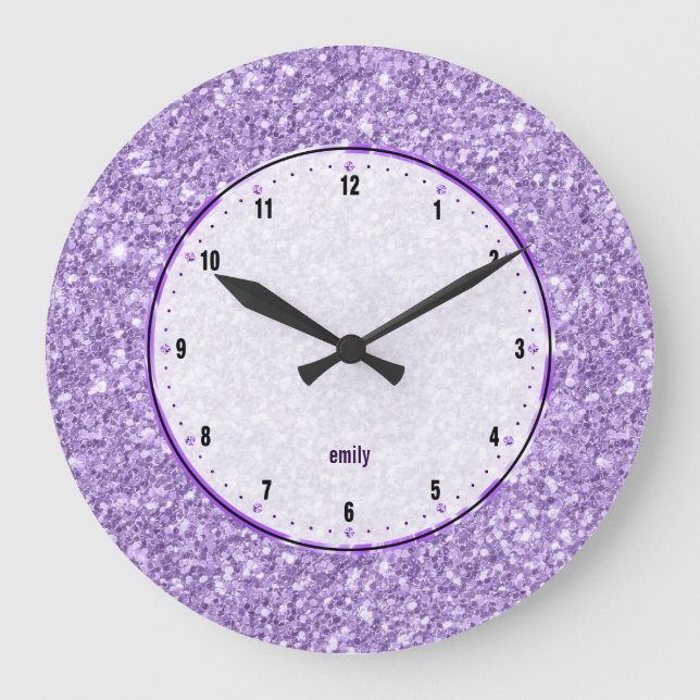 Purple Glitter Texture Print Large Clock (Front)