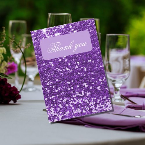 Purple Glitter Tiara Crown Elegant Quinceaera Thank You Card