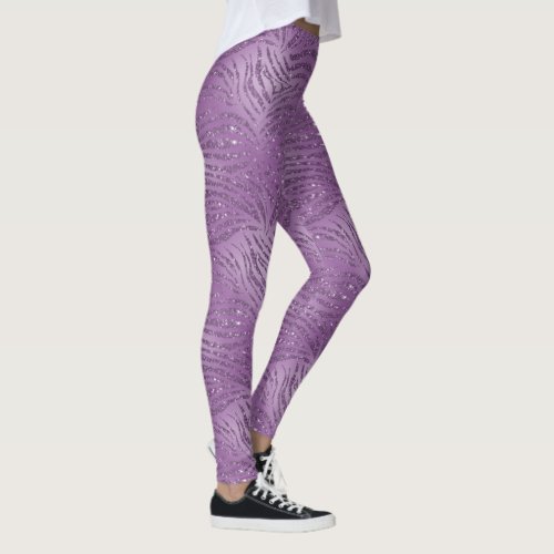 Purple Glitter Tiger Stripes Leggings