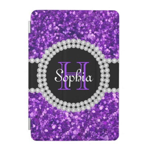 Purple Glitter Trendy Monogram iPad Mini Case