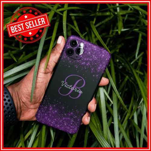 Purple Glitter Trendy Ombre Personalized  Monogram iPhone 13 Pro Max Case