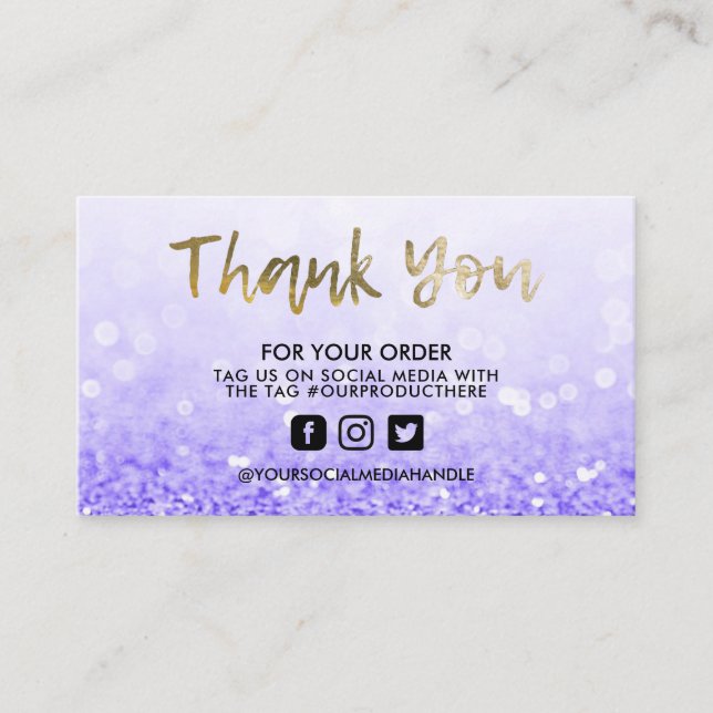 Purple Glitter Trendy Salon Thank You Business Card (Front)