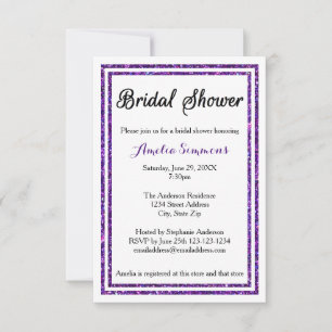Purple Glitter Trim - 3x5 Bridal Shower Invitation