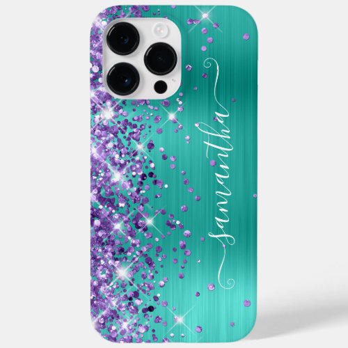 Purple Glitter Turquoise Glam Girly Signature Case_Mate iPhone 14 Pro Max Case