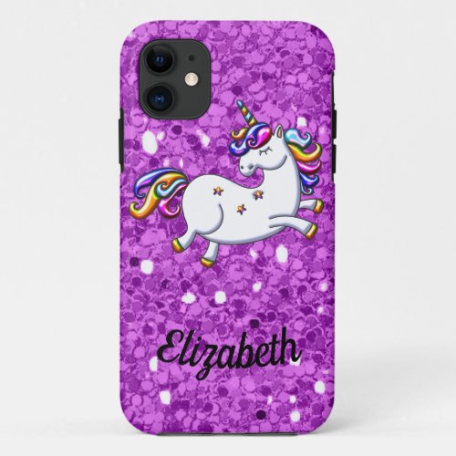 Purple Glitter Unicorn iPhone 11 Case