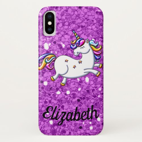 Purple Glitter Unicorn iPhone XS Case
