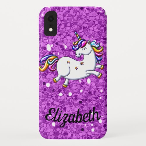 Purple Glitter Unicorn iPhone XR Case