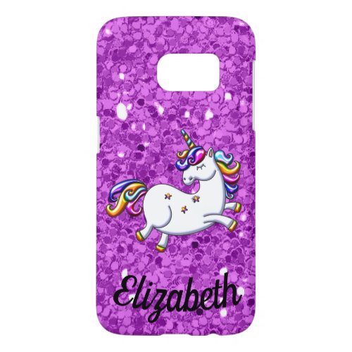 Purple Glitter Unicorn Samsung Galaxy S7 Case