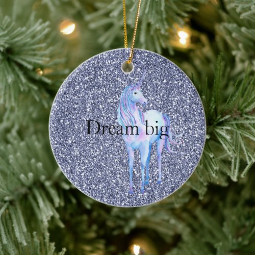 Purple Glitter Unicorn Ceramic Ornament