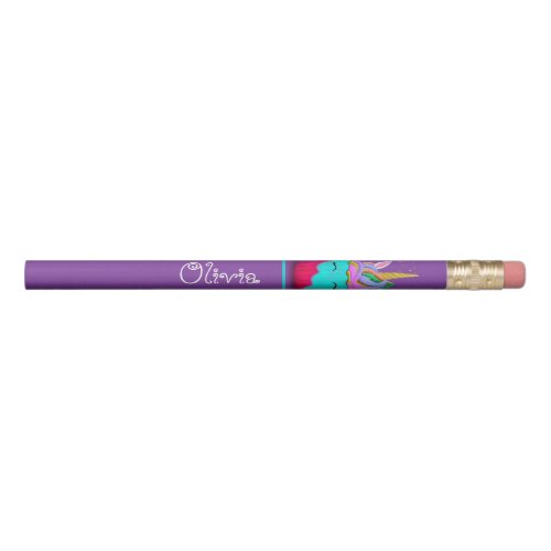 Purple Glitter Unicorn Cupcake Personalize  Pencil