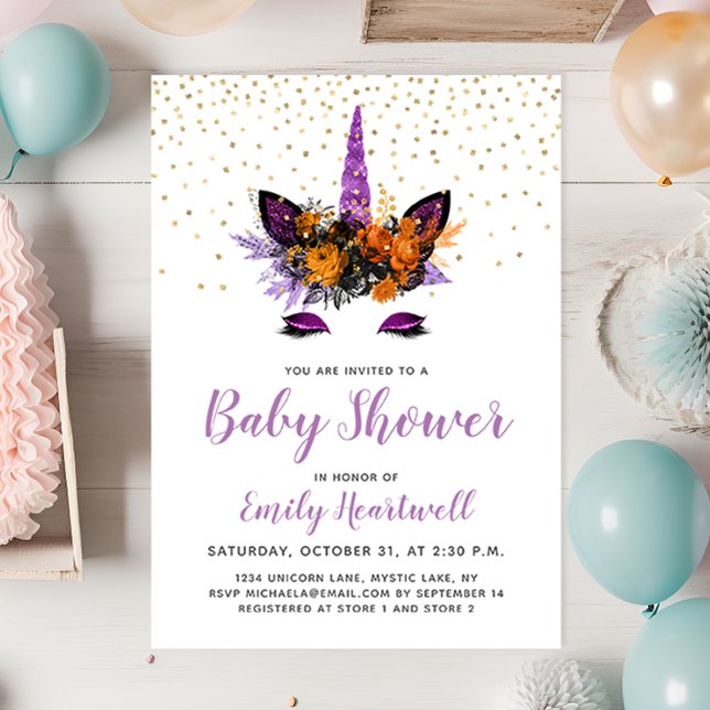 Purple Glitter Unicorn Girl Baby Shower Invitation (Creator Uploaded)