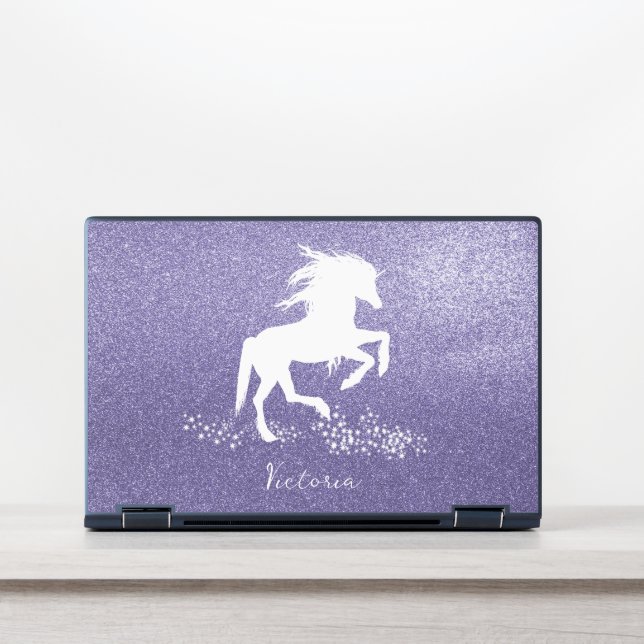 Purple Glitter Unicorn HP Laptop Skin (Front)