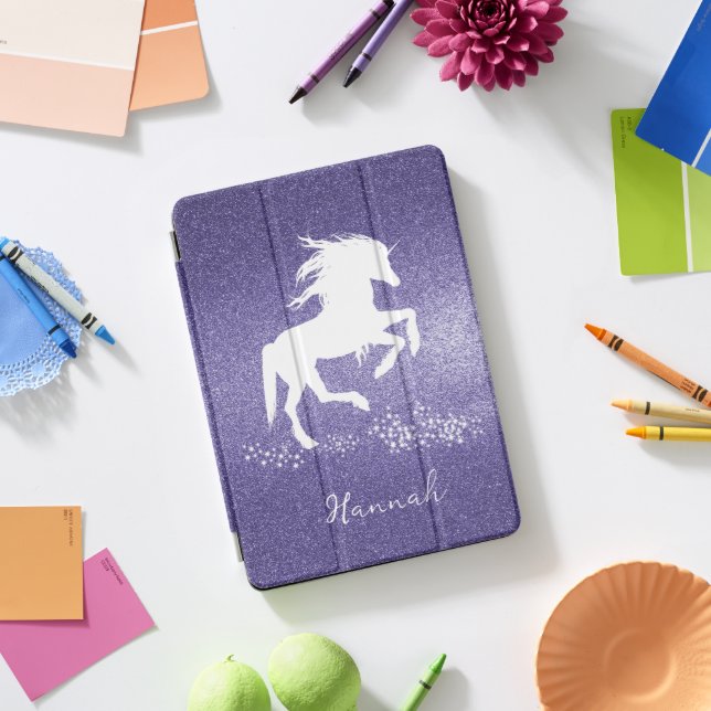 Purple Glitter Unicorn iPad Pro Cover (Desk)