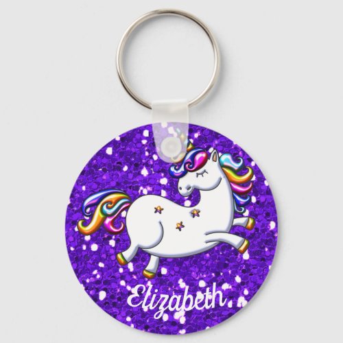 Purple Glitter Unicorn Keychain