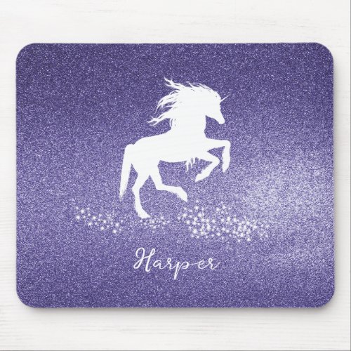 Purple Glitter Unicorn Mouse Pad