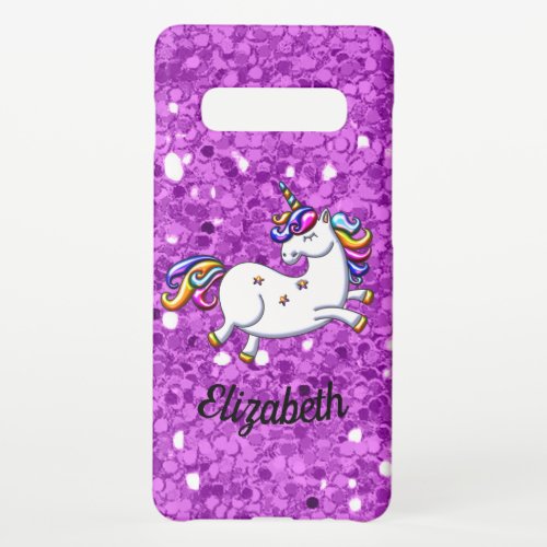 Purple Glitter Unicorn Samsung Galaxy S10 Case