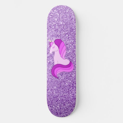 Purple Glitter Unicorn Skateboard Deck