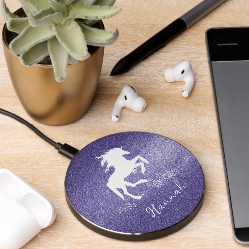 Purple Glitter Unicorn Wireless Charger