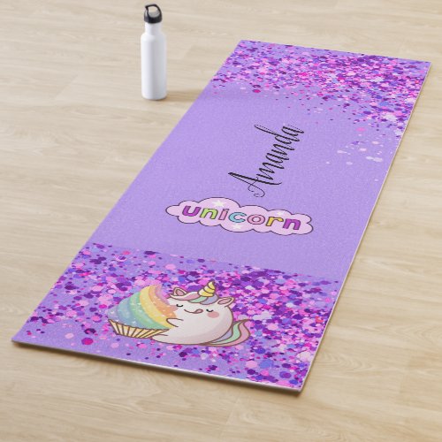 Purple glitter unicorn yoga mat