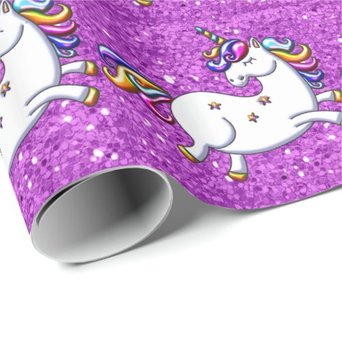 Purple  Glitter Unicorns Wrapping Paper