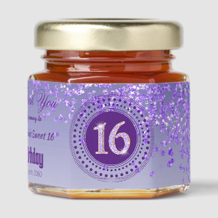 Purple Glitter & Unique number 16 Decoration Honey Jar Favors