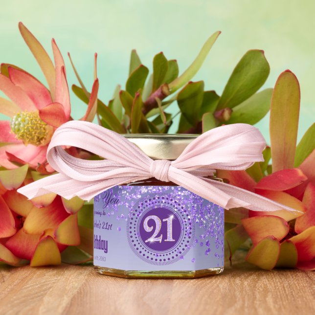 Purple Glitter & Unique number 21 Decoration Honey Jar Favors (Insitu (Wedding))