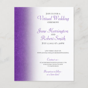 Purple Glitter Virtual Wedding Paper Invitation