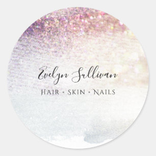 purple glitter watercolor classic round sticker