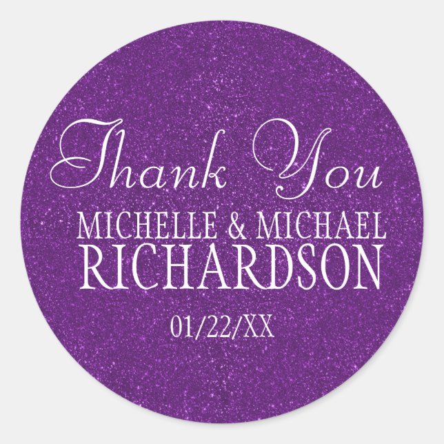 Purple Glitter Wedding Favor Classic Round Sticker (Front)