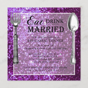 Purple Glitter Wedding Rehearsal Dinner Invitation