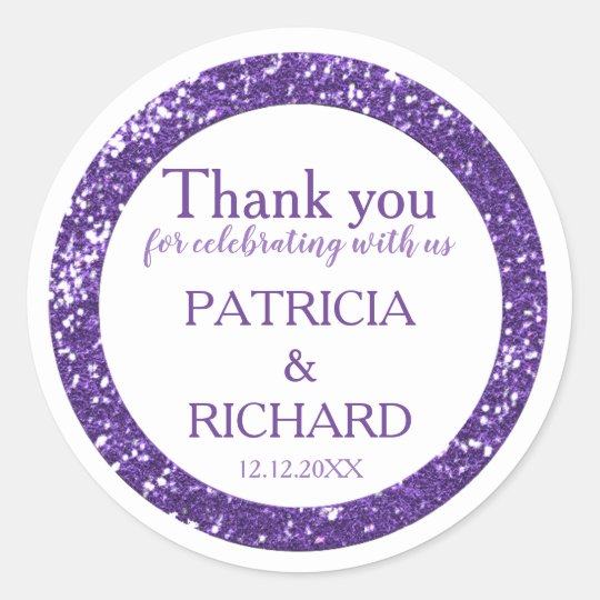 Purple Glitter Wedding Thank You Classic Round Sticker | Zazzle.com