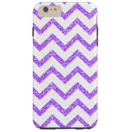 Purple Glitter &amp; White Chevron Zigzag Pattern Tough iPhone 6 Plus Case