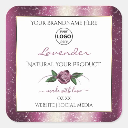 Purple Glitter White Floral Product Labels Logo