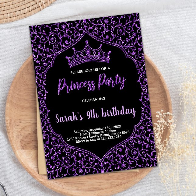 Purple Glitter White Princess Birthday Invitations (Purple Glitter White Princess Birthday Invitations)